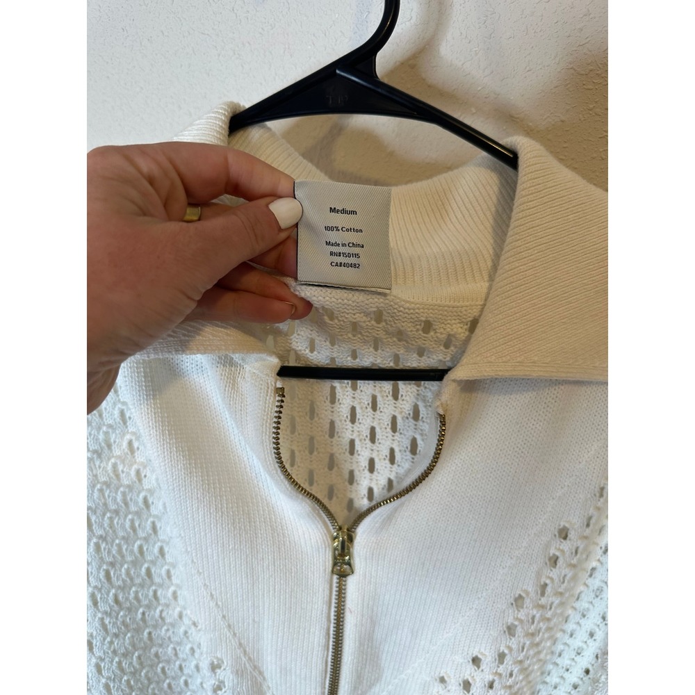Varley Clayton Boxy Knit Polo White Cotton Quarter Zip Sweater Medium - Picture 5 of 6